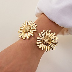 Золотой 304 Браслеты-манжеты из нержавеющей стали с цветочным узором для женщин, золотые, внутренний диаметр: 1-7/8x2-3/8 дюйм (4.65x60.5 см)