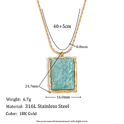 Rectangle 316Ожерелье из хирургической нержавеющей стали с подвеской из натурального амазонита, реальный 18 k позолоченный, прямоугольные, 17.72 дюйм (45 см), Кулон : 24.7x16.8 мм