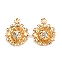 Настоящее золото 18K Латунные микро проложить кубического циркония прелести, прелести подсолнуха, без никеля , реальный 18 k позолоченный, 14x11.5x3 мм, отверстие : 1.4 мм