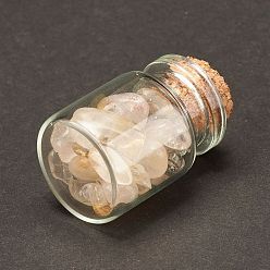 Rutilated Quartz Transparent Glass Wishing Bottle Decoration, with Natural Rutilated Quartz Chip Beads, 22x34mm, Chip Beads: 6~16x5~10x2~8mm