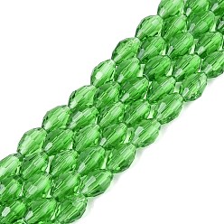Lime Green Transparent Glass Beads Strands, Rice, Faceted, Lime Green, 8~9x5~6mm, Hole: 0.9~1mm, about 67~68pcs/strand, 22.83~23.62 inch(58~60cm)