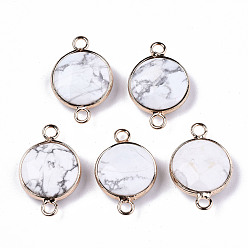 Говлит Соединители из натурального говлита, с легкой позолоченной латунной фурнитурой, граненые, плоско-круглые, 23~24x15~15x5~6 мм, отверстие : 2 мм