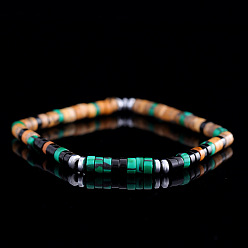 Смешанные камни Браслеты из натуральных бусин малахита, яшмы и синтетического немагнитного гематита для мужчин, колонка, внутренний диаметр: 6-7/8 дюйм (17.5 см)