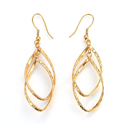 Золотой Ионное покрытие (ip) 304 серьги с подвесками из нержавеющей стали, резной, лошадиный глаз , золотые, 65 мм, Кулон : 46x19x4 мм, штифты : 0.7 мм