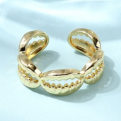 Shell Shape Латунные кольца-манжеты для женщин, реальный 18 k позолоченный, форма раковины каури, 8 мм