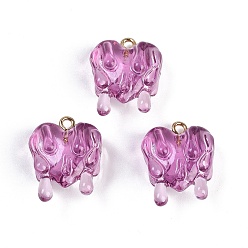 Фиолетовый Подвески из смолы, С золотыми результатами железа, сердце, фиолетовые, 23x18x11 мм, отверстие : 2 мм