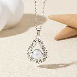 Teardrop Ожерелья с подвесками из сплава, хрустальных страз и пластиковой имитации жемчуга, платина, белые, слеза, 17.72 дюйм (45 см)