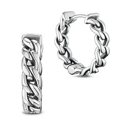 Antique Silver 925 Sterling Silver Hoop Earrings, Twist, Antique Silver, 17.7mm