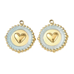 Небесно-голубой 304 подвески из нержавеющей стали, с эмалью, плоские круглые и сердечные подвески, реальный 18 k позолоченный, ионное покрытие (ip), голубой, 20x18x2.5 мм, отверстие : 1.5 мм