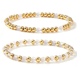 Белый Нефрит 2шт. 2 стили браслетов из натурального белого нефрита с бусинами, эластичные, составные браслеты для женщин, круглые, 6.89 дюйм (17.5 см)