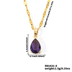 Фиолетовый Модные латунные ожерелья с подвесками в виде слезы из стекла, золотые, фиолетовые, 15.75 дюйм (40 см)