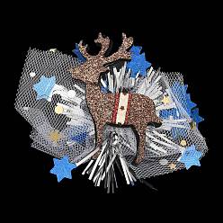 Олень Рождественские заколки для волос из фетра и марли из кожи аллигатора, с ПВХ и железной фурнитурой, аксессуары для волос для девочек женщин, олень, 72x93x14 мм