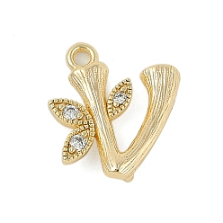 Letter V Латунные хрустальные стразы буквы звенья соединительные подвески, без кадмия, без никеля и без свинца, реальный 18 k позолоченный, Буква V, 13x12x3.5 мм, отверстия : 1.2 mm и 1.5 мм