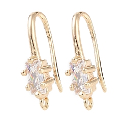 Золотой Крючки для сережек из латуни с микропаве и кубическим цирконием, рыболовный крючок, золотые, 17.5x9x5 мм, отверстие : 1 мм