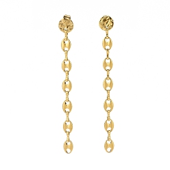 Golden 304 Stainless Steel Coffee Bean Chains Tassel Dangle Stud Earrings for Women, Golden, 73mm, Pin: 0.6mm