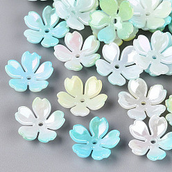 Pale Goldenrod Opaque Plastic Bead Caps, Rainbow Plated, Flower, Pale Goldenrod, 17.5x18.5x5.5mm, Hole: 1.8mm, about 1190pcs/500g
