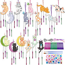 Cat Shape Набор для изготовления деревянных колокольчиков своими руками, в том числе 45 шт. алюминиевая трубка, колокольчик, 15 шт. дерева, 13м серебряная проволока, 2шт. кисть, 1 листы наклейки со стразами, 15Цветная веревка, форма кошки, 126x79 мм