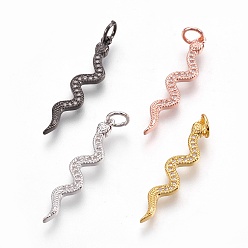 (52) Непрозрачная лаванда Латунные микро проложить кубического циркония подвески, долговечный, змея, без свинца, без никеля и без кадмия, прозрачные, разноцветные, 29x6x2 мм, отверстие : 3 мм