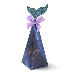 Midnight Blue Mermaid Candboard Box, with Bowknot and Fishtail, Gift Wrapping Bags, for Presents Candies Cookies, Cone, Midnight Blue, 6x6x19cm