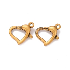 Antique Golden 925 Sterling Silver Lobster Claw Clasps, Heart, Antique Golden, 10x11.5x3.5mm, Hole: 1.2mm, Inner Diameter: 5.5X6.5mm