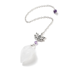 Хрусталь Биолокационные маятники из кристаллов кварца, с лотосом из сплава чакры и фурнитурой из латуни с покрытием стойки, 246 мм, отверстие : 1.5 мм