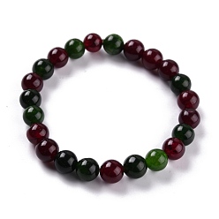 Dark Red Dyed Natural Jade Beads Stretch Bracelets, Round, Dark Red, Inner Diameter: 2-1/4 inch(5.7cm), Bead: 8~8.5mm
