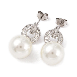 Платина Кольцо с антикоррозийным кубическим цирконием и подвесными серьгами-гвоздиками из ракушечного жемчуга, женские серьги из стерлингового серебра 925 с родиевым покрытием, платина, 25x12 мм