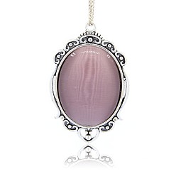 Dark Orchid Antique Silver Plated Alloy Cat Eye Oval Big Pendants, Dark Orchid, 61x39x8mm, Hole: 3mm