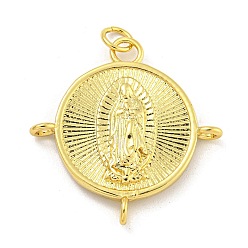 Настоящее золото 18K Стойки обшивки латунные подвески, без кадмия и без свинца, долговечный, овальные подвески с узором Девы Марии, реальный 18 k позолоченный, 28x27x4 мм, отверстие : 3 мм