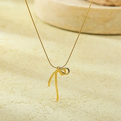 Настоящее золото 18K 304 ожерелья из нержавеющей стали с подвеской-бантом в виде змеиной цепи для женщин, реальный 18 k позолоченный, 18.78 дюйм (47.7 см)