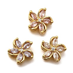 (52) Непрозрачная лаванда Многожильные звенья из латуни с паве из кубического циркония, цветок, реальный 18 k позолоченный, разноцветные, 11x11.5x5 мм, отверстие : 1.2 мм