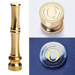 Letter O Golden Tone Brass Wax Seal Stamp Head with Bamboo Stick Shaped Handle, for Greeting Card Making, Letter O, 74.5x15mm