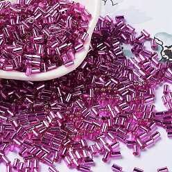 Dark Orchid Baking Paint Glass Round Bugle Beads, Silver Lined, Tube, Dark Orchid, 3.5~3.8x2~2.5mm, Hole: 1.2mm