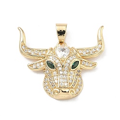 Настоящее золото 16K Латунные микро проложить кубического циркония подвески, крупный рогатый скот прелести, реальный 16 k позолоченный, 25.5x30.5x7.5 мм, отверстие : 6.5x4 мм