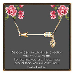 Letter H Латунные микропаве прозрачные кубические цирконии стрела с подвеской в виде буквы, золотые, Письмо ч, 15.75 дюйм (40 см)