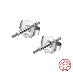 Real Platinum Plated 925 Sterling Silver Stud Earring Findings, For Half Drilled Beads, Real Platinum Plated, 13.5x2.5mm, Pin: 1mm and 11x0.9mm