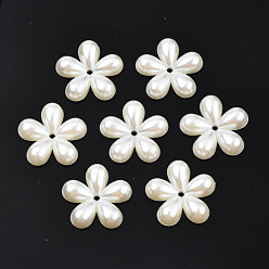 Ivoire Perles de nacre en plastique ABS, fleur, blanc crème, 19.5x19.5x4mm, Trou: 1.6mm