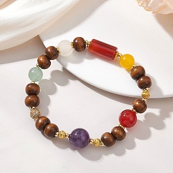 Разноцветный Натуральные аметисты, зеленый авантюрин, белый нефрит, карнеол, крашеный малазийский нефрит и деревянные бусины, эластичные браслеты на удачу., красочный, внутренний диаметр: 1.97 дюйм (5 см)
