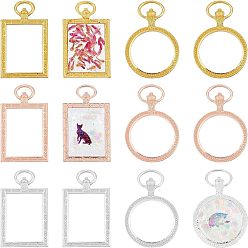 Mixed Color 12Pcs 6 Style Alloy Open Back Bezel Pendants, For DIY UV Resin, Epoxy Resin, Pressed Flower Jewelry, Lead Free & Cadmium Free, Rectangle & Flat Round, Mixed Color, 2pcs/style