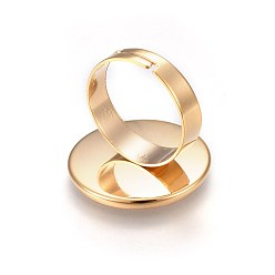 Golden Adjustable 201 Stainless Steel Finger Rings Components, Pad Ring Base Findings, Flat Round, Golden, Size 8, 18mm, Tray: 20~20.5mm