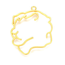 Leo Zinc Alloy Open Back Bezel Pendants, For DIY UV Resin, Epoxy Resin, Pressed Flower Jewelry, Twelve Constellations, Golden, Leo, 48x39x2.5mm, Hole: 2mm