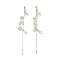 Light Gold Латунные подвески с длинными кисточками, с кристально горный хрусталь, твист волны прелести, золотой свет, 77~80x14x2.5 мм, отверстие : 8 мм