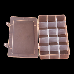 Light Salmon Plastic Bead Storage Containers, Adjustable Dividers Box, Removable 15 Compartments, Rectangle, Light Salmon, 27.5x16.5x5.7cm