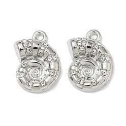 Shell Shape Сплава кристалла горный хрусталь подвески, подвески на тему океана, платина, формы раковины, 19.5x15.5x4.5 мм, отверстие : 1.8 мм