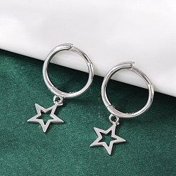 Платина Звезда 925 серьги-кольца из стерлингового серебра для женщин, платина, 18x7.5 мм
