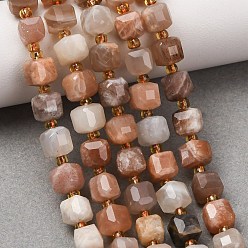 Multi-Moonstone Natural Multi-Moonstone Beads Strands, Faceted Table Cut Cube Beads, with Seed Beads, 6~7.5x6~7.5x6~7.5mm, Hole: 0.8~1mm, about 44~46pcs/strand, 14.37~15.35''(36.5~39cm)