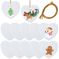 Сердце 12 шт. фарфоровые заготовки для сублимационной термопереносной подвески, с джутовыми шнурами, для рождественского украшения, сердце, 175~180 мм, Кулон : 80x83x3.5 мм