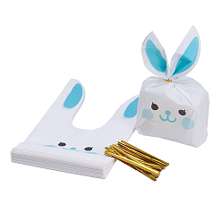 Dark Cyan Plastic Candy Bags, Rabbit Ear Bags, Gift Bags, Two-Side Printed, with Wire Twist Ties, Dark Cyan, Bag: 22.5x14cm, Ties: 8x0.4cm