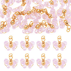 Perle rosa 20pcs Glasanhänger, mit Kupferdraht, Schmetterling, Perle rosa, 14.2x13.9 mm
