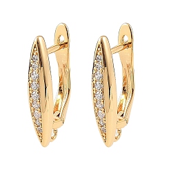 Real 18K Gold Plated SHEGRACE Brass Micro Pave Cubic Zirconia Hoop Earring Findings, with Loop, Cadmium Free & Lead Free & Nickel Free, Real 18K Gold Plated, 19.5x11.5x4mm, Hole: 1.2mm, Pin: 1mm